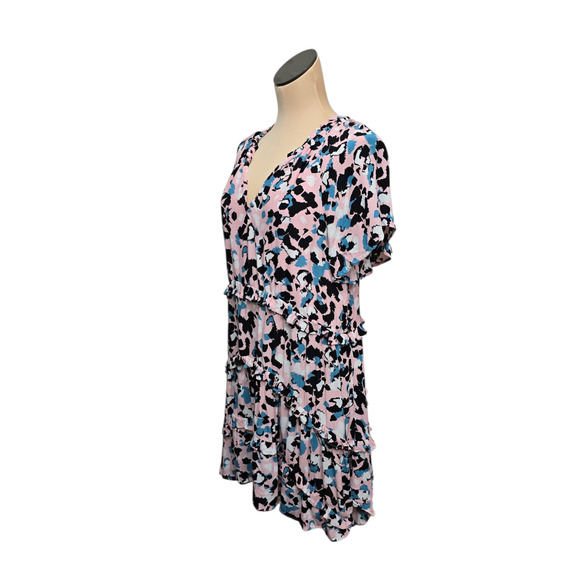 Anthropologie Dress Womens Medium Tiered Ruffle Short Sleeve Viscose Pink - Picture 9 of 11